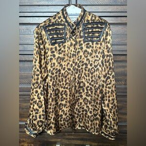 Posse Leopard Print Blouse with Leather trims